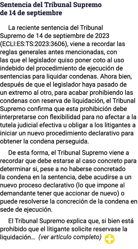 Sentencia del Tribunal Supremo de 14 de septiembre La reciente sentencia del Tribunal Supremo de 14 de septiembre de    