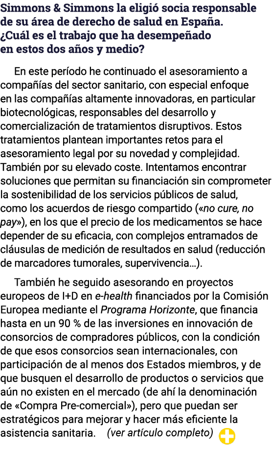 Simmons & Simmons la eligió socia responsable de su área de derecho de salud en España   Cuál es el trabajo que ha de   