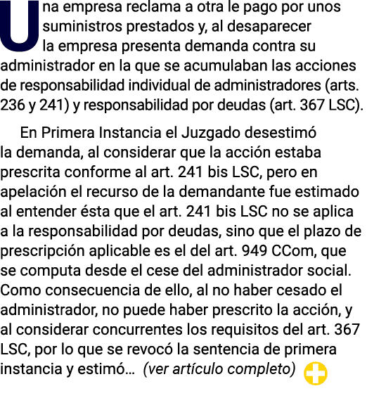 Una empresa reclama a otra le pago por unos suministros prestados y, al desaparecer la empresa presenta demanda contr   