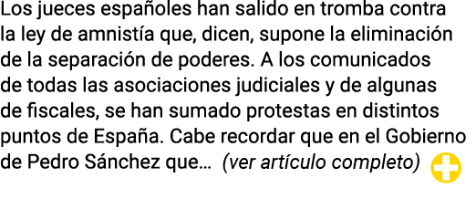 Los jueces españoles han salido en tromba contra la ley de amnistía que, dicen, supone la eliminación de la separació   