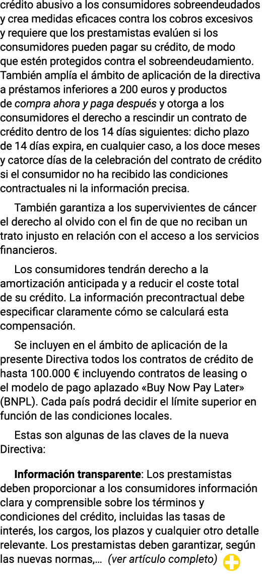 crédito abusivo a los consumidores sobreendeudados y crea medidas eficaces contra los cobros excesivos y requiere que   