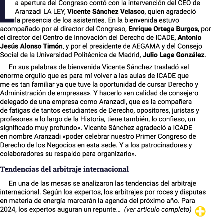 La apertura del Congreso contó con la intervención del CEO de Aranzadi LA LEY, Vicente Sánchez Velasco, quien agradec   