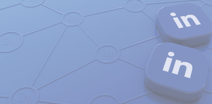 Two Linkedin badges on blue background representing the concept of connectivity through professional networks 