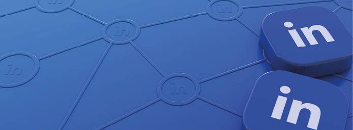 Two Linkedin badges on blue background representing the concept of connectivity through professional networks 