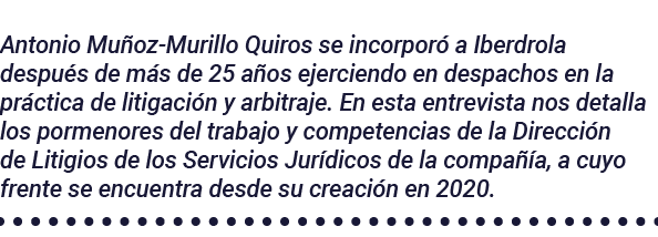 Antonio Muñoz-Murillo Quiros se incorporó a Iberdrola después de más de 25 años ejerciendo en despachos en la práctic   