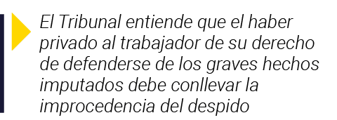  El Tribunal entiende que el haber privado al trabajador de su derecho de defenderse de los graves hechos imputados d   