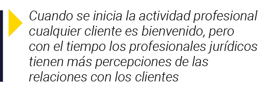  Cuando se inicia la actividad profesional cualquier cliente es bienvenido, pero con el tiempo los profesionales jurí   