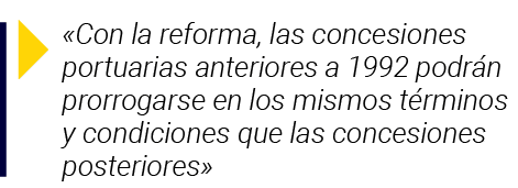   Con la reforma, las concesiones portuarias anteriores a 1992 podrán prorrogarse en los mismos términos y condicione   