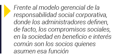  Frente al modelo gerencial de la responsabilidad social corporativa, donde los administradores definen, de facto, lo   