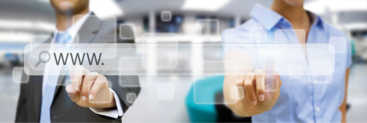 Businessman cliking on tactile interface web address bar