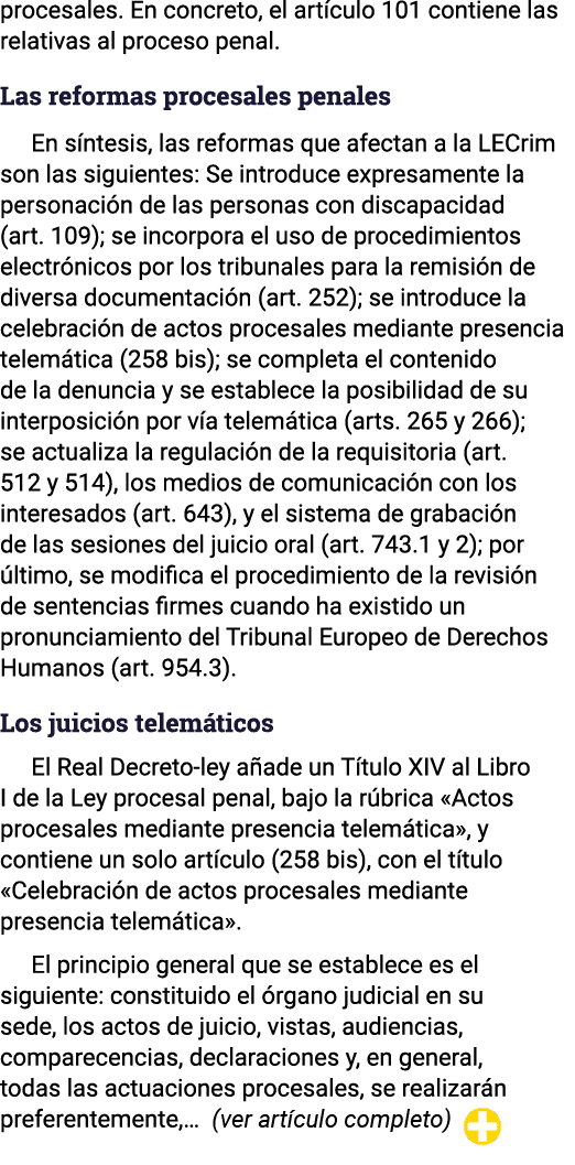 procesales  En concreto, el artículo 101 contiene las relativas al proceso penal  Las reformas procesales penales En    