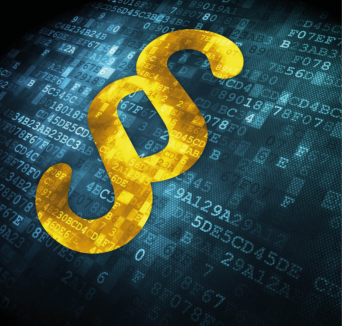 Law concept: pixelated Paragraph icon on digital background, 3d render