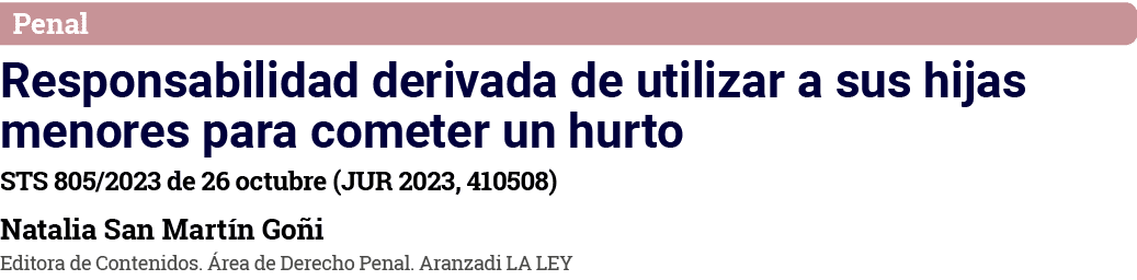 Penal Responsabilidad derivada de utilizar a sus hijas menores para cometer un hurto STS 805 2023 de 26 octubre (JUR    