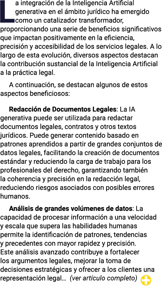 La integración de la Inteligencia Artificial generativa en el ámbito jurídico ha emergido como un catalizador transfo   