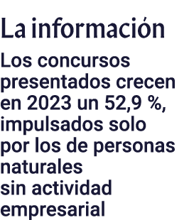 La información Los concursos presentados crecen en 2023 un 52,9 %, impulsados solo por los de personas naturales sin    