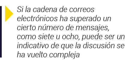 Si la cadena de correos electrónicos ha superado un cierto número de mensajes, como siete u ocho, puede ser un indic   