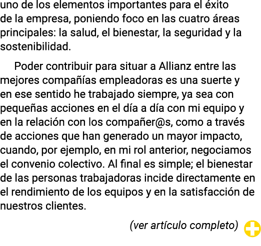 uno de los elementos importantes para el éxito de la empresa, poniendo foco en las cuatro áreas principales: la salud   