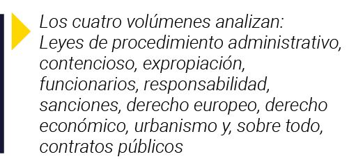  Los cuatro volúmenes analizan: Leyes de procedimiento administrativo, contencioso, expropiación, funcionarios, respo   