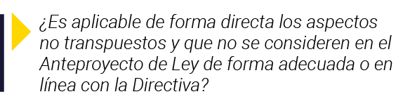   Es aplicable de forma directa los aspectos no transpuestos y que no se consideren en el Anteproyecto de Ley de form   
