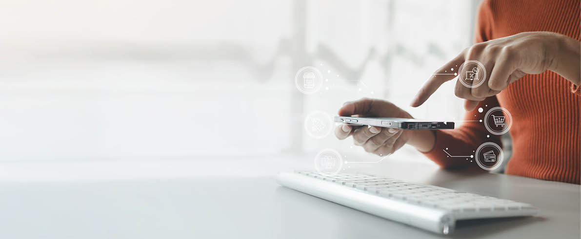 Online shopping and credit card payment concept, person is shopping on an online shopping website, purchasing goods and services securely, debiting credit card to pay for goods on the internet 