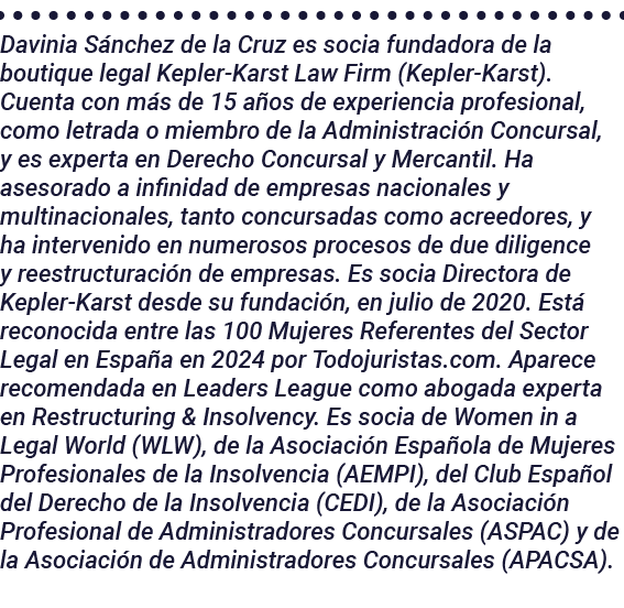 Davinia Sánchez de la Cruz es socia fundadora de la boutique legal Kepler-Karst Law Firm (Kepler-Karst)  Cuenta con m   