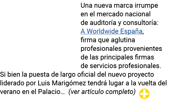 Una nueva marca irrumpe en el mercado nacional de auditoría y consultoría: A Worldwide España, firma que aglutina pro   