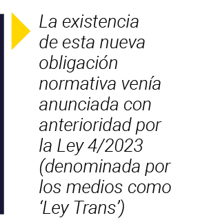  La existencia de esta nueva obligación normativa venía anunciada con anterioridad por la Ley 4 2023 (denominada por    