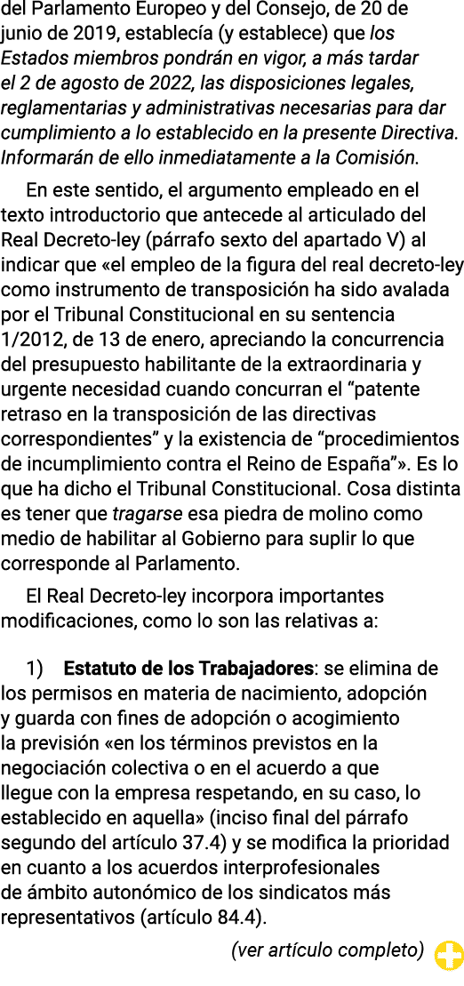 del Parlamento Europeo y del Consejo, de 20 de junio de 2019, establecía (y establece) que los Estados miembros pondr   