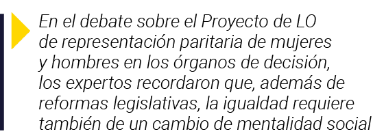  En el debate sobre el Proyecto de LO de representación paritaria de mujeres y hombres en los órganos de decisión, lo   