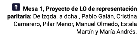   Mesa 1, Proyecto de LO de representación paritaria: De izqda  a dcha , Pablo Galán, Cristina Camarero, Pilar Menor,   