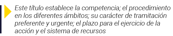  Este título establece la competencia; el procedimiento en los diferentes ámbitos; su carácter de tramitación prefere   