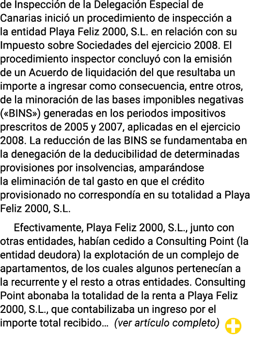 de Inspección de la Delegación Especial de Canarias inició un procedimiento de inspección a la entidad Playa Feliz 20   