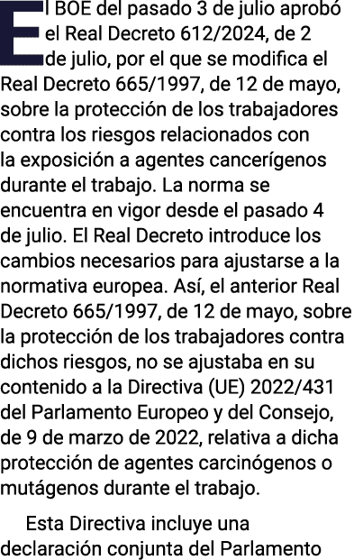 El BOE del pasado 3 de julio aprobó el Real Decreto 612 2024, de 2 de julio, por el que se modifica el Real Decreto 6   