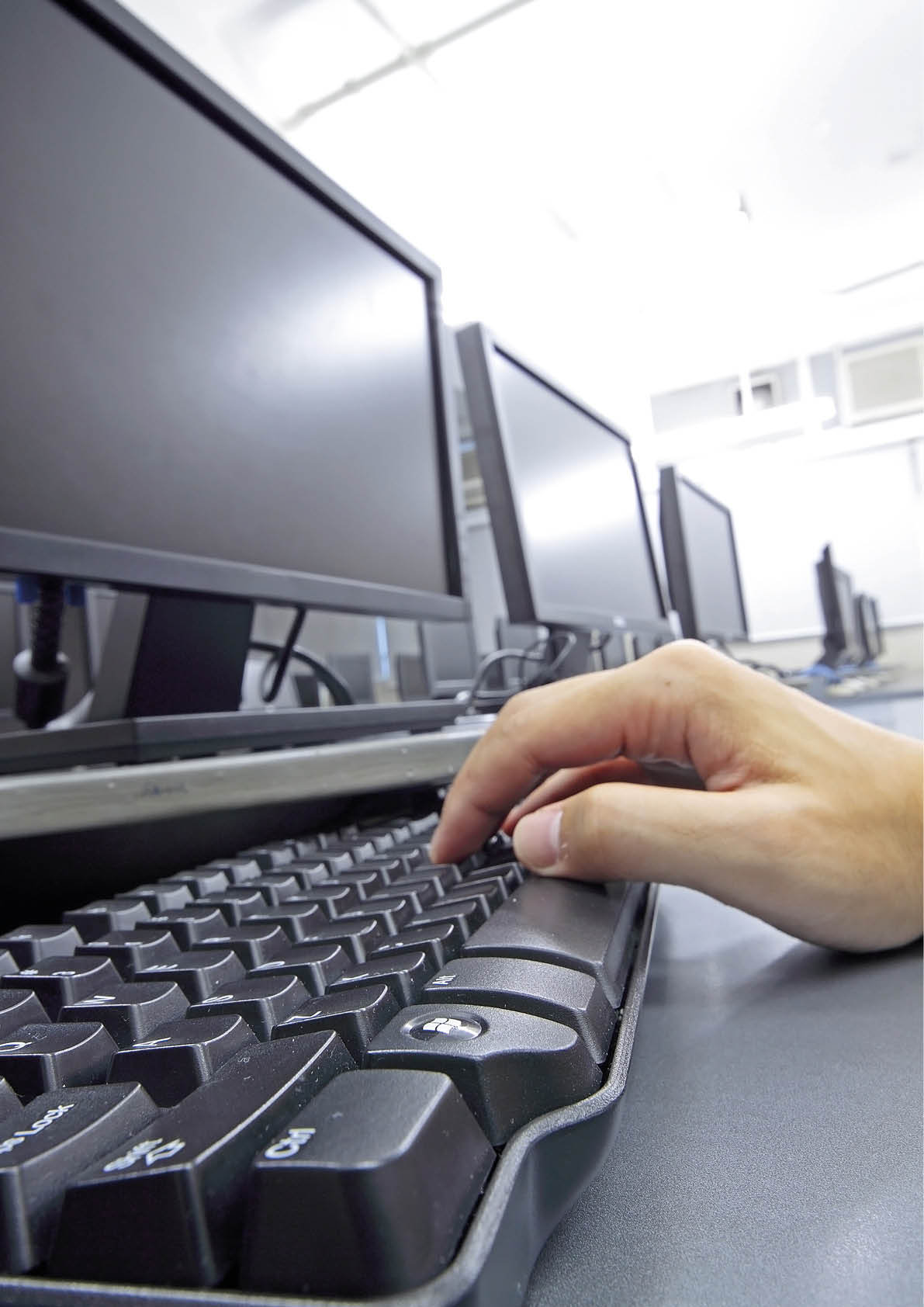 using the computer close up