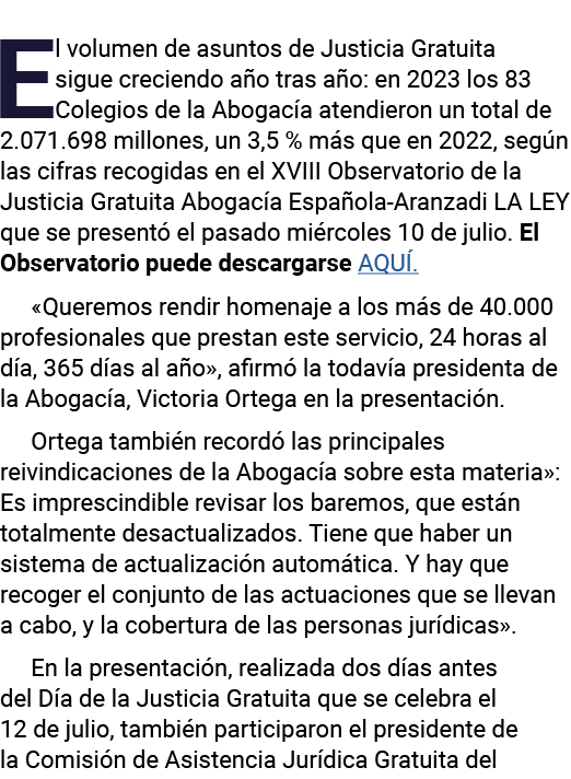 El volumen de asuntos de Justicia Gratuita sigue creciendo año tras año: en 2023 los 83 Colegios de la Abogacía atend   