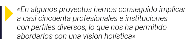   En algunos proyectos hemos conseguido implicar a casi cincuenta profesionales e instituciones con perfiles diversos   