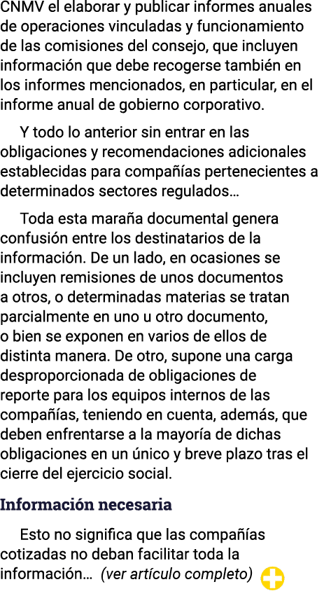 CNMV el elaborar y publicar informes anuales de operaciones vinculadas y funcionamiento de las comisiones del consejo   