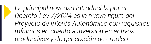  La principal novedad introducida por el Decreto-Ley 7 2024 es la nueva figura del Proyecto de Interés Autonómico con   