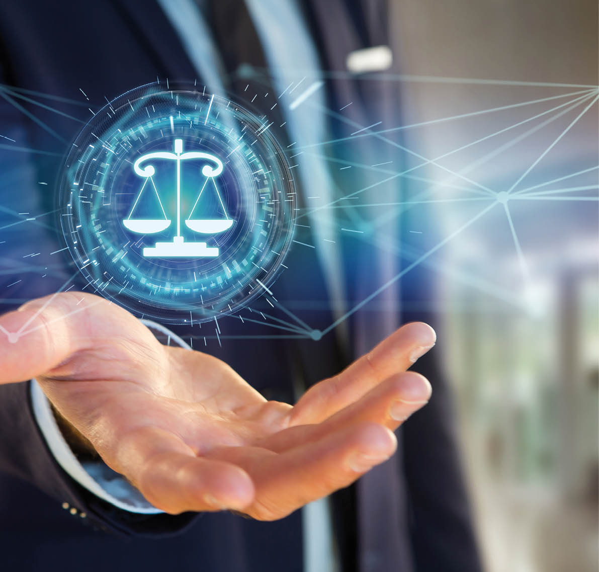 View of a justice balance icon on a futuristic interface 