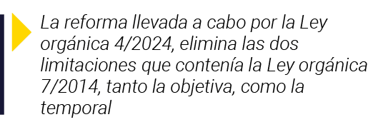  La reforma llevada a cabo por la Ley orgánica 4 2024, elimina las dos limitaciones que contenía la Ley orgánica 7 20   