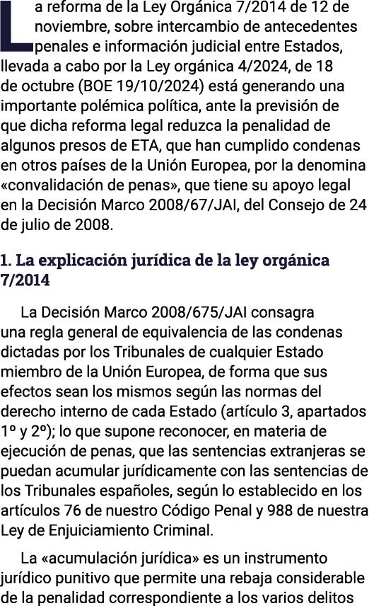 La reforma de la Ley Orgánica 7 2014 de 12 de noviembre, sobre intercambio de antecedentes penales e información judi   