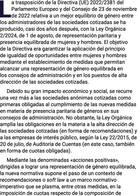 La trasposición de la Directiva (UE) 2022 2381 del Parlamento Europeo y del Consejo de 23 de noviembre de 2022 relati   