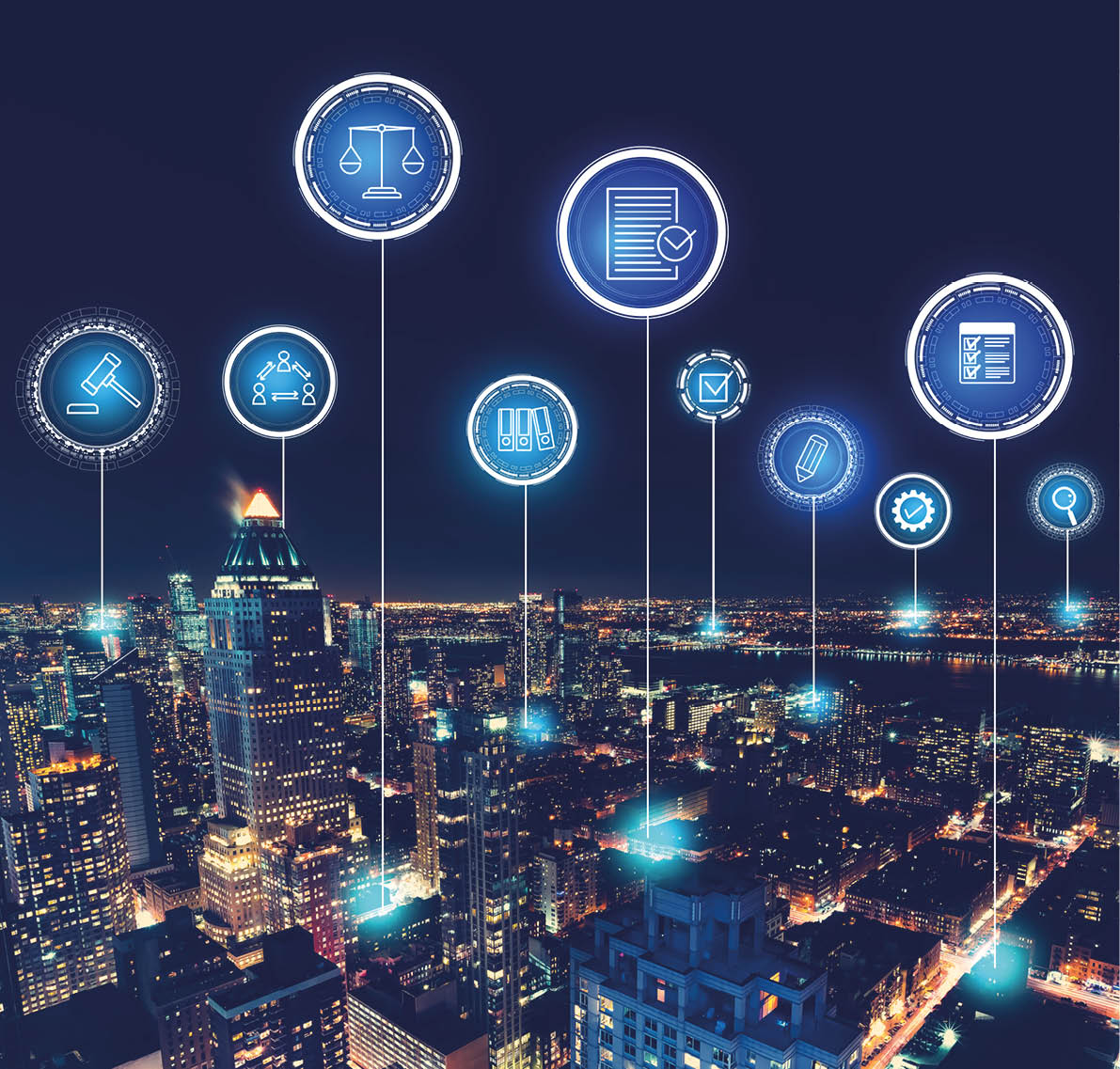 Compliance theme with aerial view of Manhattan, NY skyline