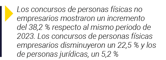  Los concursos de personas físicas no empresarios mostraron un incremento del 38,2 % respecto al mismo periodo de 202   