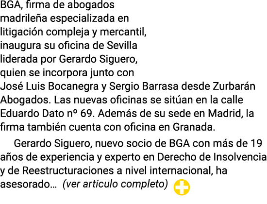 BGA, firma de abogados madrileña especializada en litigación compleja y mercantil, inaugura su oficina de Sevilla lid   
