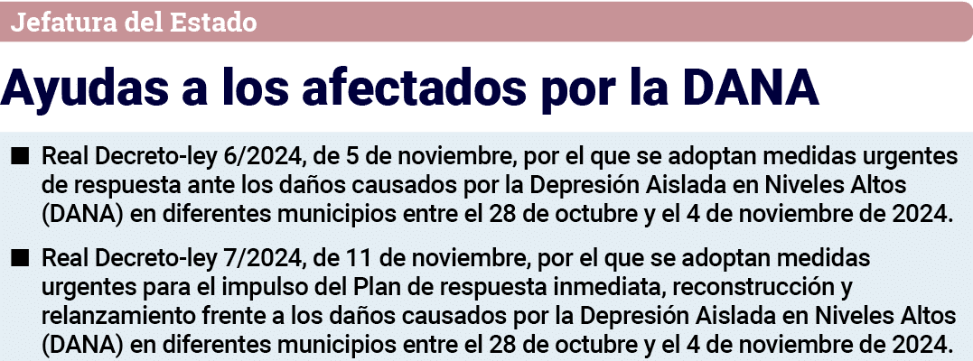 Jefatura del Estado Ayudas a los afectados por la DANA   Real Decreto-ley 6 2024, de 5 de noviembre, por el que se ad   