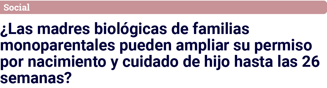 Social  Las madres biológicas de familias monoparentales pueden ampliar su permiso por nacimiento y cuidado de hijo h   