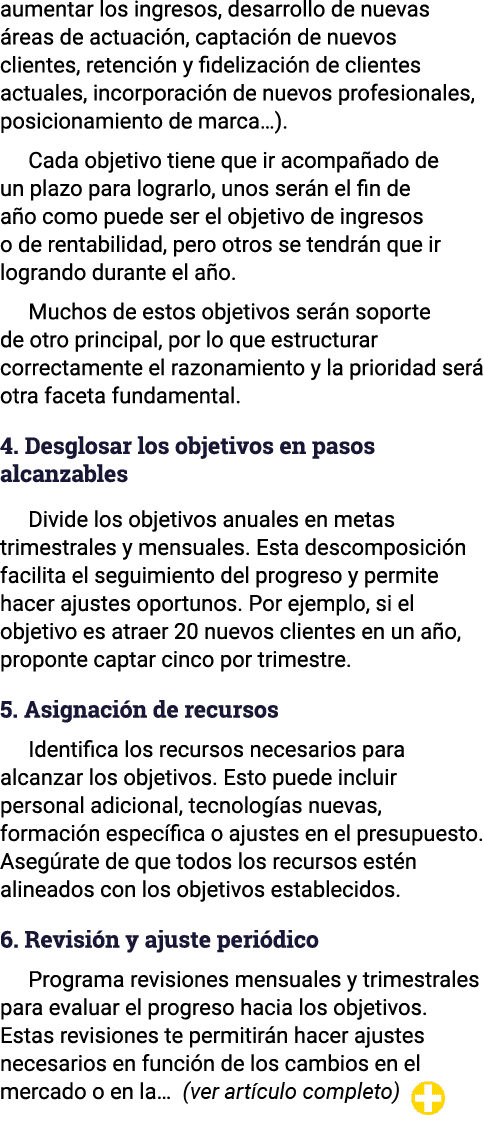 aumentar los ingresos, desarrollo de nuevas áreas de actuación, captación de nuevos clientes, retención y fidelizació   