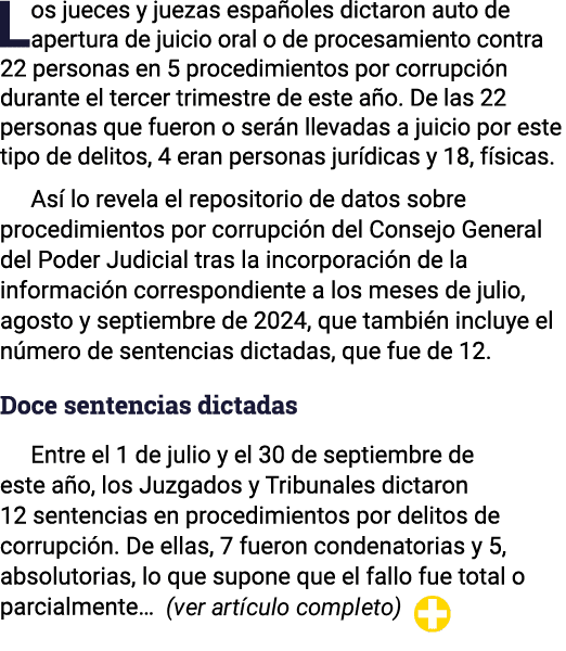 Los jueces y juezas españoles dictaron auto de apertura de juicio oral o de procesamiento contra 22 personas en 5 pro   