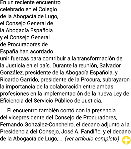 En un reciente encuentro celebrado en el Colegio de la Abogacía de Lugo, el Consejo General de la Abogacía Española y   